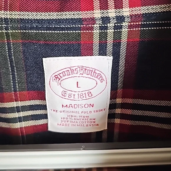 Brooks Brothers 100% Supima Madison Cotton Plaid Button Down in Men's Large EUC - Picture 2 of 6